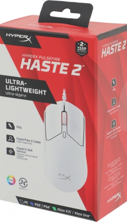 Мышь HyperX Pulsefire Haste 2 белый оптическая (26000dpi) USB (5but)