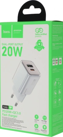 Сетевое зар./устр. Hoco N46 Glorious 20W 3A (PD+QC+AFC) USB-A/Type-C универсальное синий (35318)