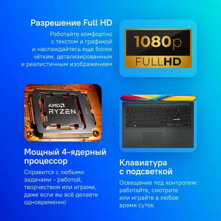 Ноутбук Asus VivoBook E1504FA-BQ832W Ryzen 5 7520U/16Gb/SSD512Gb/15.6"/IPS/FHD/W11H/black