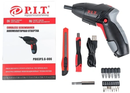 Отвертка аккум. P.I.T. PD03P3.6-006 аккум. патрон:шестигранник 6.35 мм (1/4) (кейс в комплекте)
