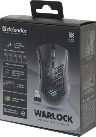 Мышь Defender Warlock GM-709L черный оптическая 2400dpi беспров. USB 7but (52709)