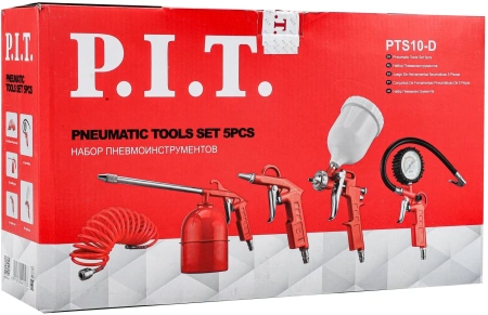 Набор пневмоинструментов P.I.T. PTS10-D СТАНДАРТ компл.:5 предметов 200л/мин красный