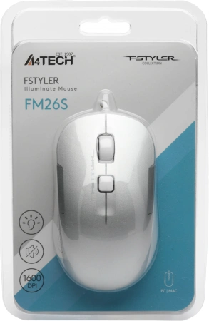 Мышь A4Tech Fstyler FM26S серебристый/белый оптическая (1600dpi) silent USB для ноутбука (4but)