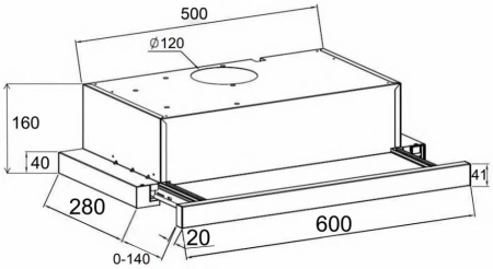 Вытяжка встраиваемая Lex Hubble 600 нержавеющая сталь управление: кнопочное (1 мотор)