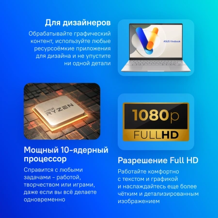 Ноутбук Asus VivoBook S14 OLED M5406WA-QD127 Ryzen AI 9 365 24Gb SSD1Tb AMD Radeon 880M 14" OLED WUXGA (1920x1200) noOS silver WiFi BT Cam (90NB14P1-M007L0)