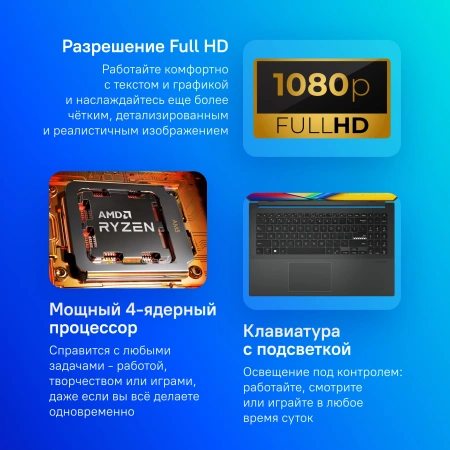 Ноутбук Asus Vivobook Go 15 E1504FA-BQ719 Ryzen 5 7520U 8Gb SSD512Gb AMD Radeon 610M 15.6" IPS FHD (1920x1080) noOS black WiFi BT Cam (90NB0ZR2-M01640)