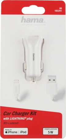 Автомобильное зар./устр. Hama H-183291 1A для Apple кабель Apple Lightning белый (00183291)