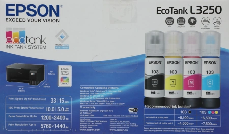 МФУ струйный Epson L3250 (C11CJ67508/503/523/418/519/412) A4 WiFi черный