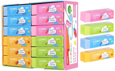 Ластик Deli E3045 Color 60x15x15мм ПВХ ассорти индивидуальная картонная упаковка