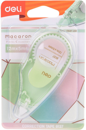 Лента коррект. Deli E8137 12мx5мм ассорти корпус белый блистер