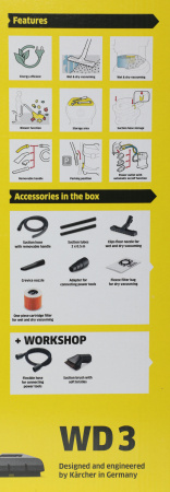 Строительный пылесос Karcher WD 3 P V-17/4/20 Workshop 1000Вт желтый