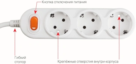 Сетевой удлинитель Powercube PC-1-3М 3м (3 розетки) белый (коробка)