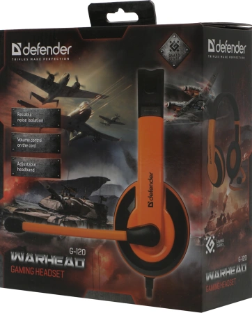 Наушники с микрофоном Defender Warhead G-120 оранжевый/черный 2м накладные оголовье (64099)
