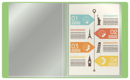 Папка-портфолио с 40 прозр.вклад. Бюрократ Gems GEMPP40GRN A4 пластик 0.7мм карм.на лиц.стор. зеленый турмалин