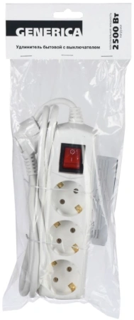 Сетевой удлинитель IEK У03В 1.5м (3 розетки) белый (пакет ПЭ)