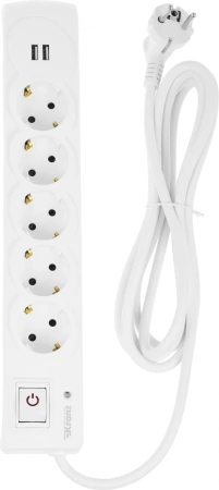 Сетевой фильтр Kranz 13-4700 3м (5 розеток) белый (коробка)