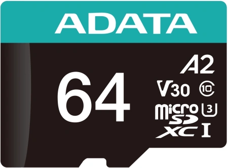 Флеш карта microSDXC 64Gb Class10 A-Data AUSDX64GUI3V30SA2-RA1 Premier Pro + adapter