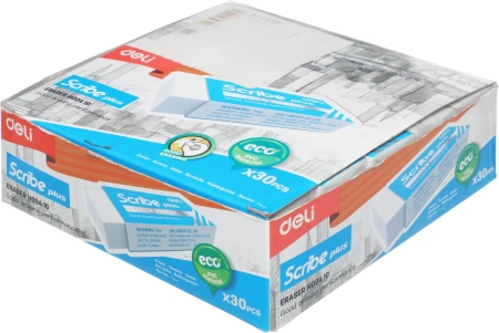 Ластик Deli EH00410 Scribe Plus 60x24x12мм белый индивидуальная картонная упаковка