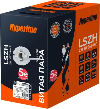 Кабель информационный Hyperline UUTP4R-C5E-S24-IN-LSZH-GY-305 кат.5E UTP 4 пары 24AWG LSZH внутренний 305м серый