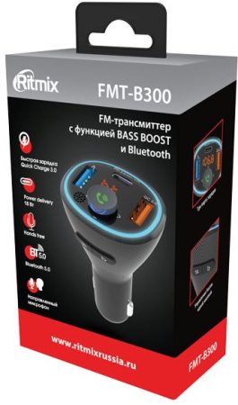 Автомобильный FM-модулятор Ritmix FMT-B300 черный BT USB (80000849)