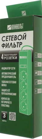 Сетевой фильтр Юнивольт 00-00000387 3м (4 розетки) белый (коробка)