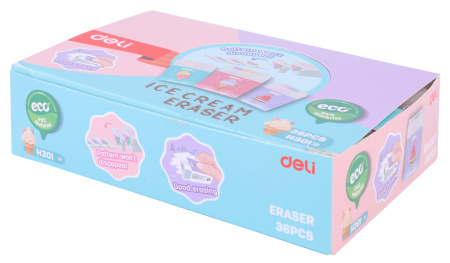 Ластик Deli EH301 прямоугольный 38х25х17мм ассорти индивидуальная картонная упаковка