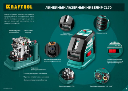 Нивелир лазерн. Kraftool 34660 цв.луч. красный 3луч.