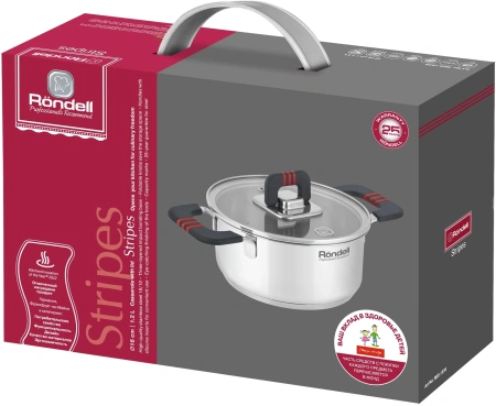 Кастрюля Rondell Stripes RDS-1636 1.2л. d=16см (с крышкой) стальной