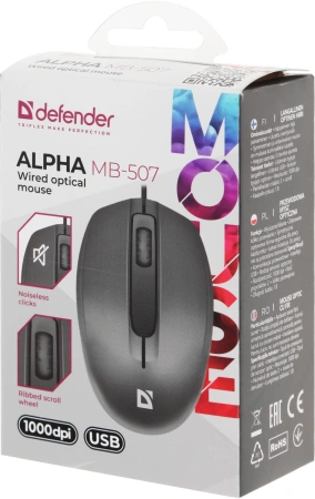 Мышь Defender Alpha MB-507 черный оптическая 1000dpi silent USB 2but (52507)