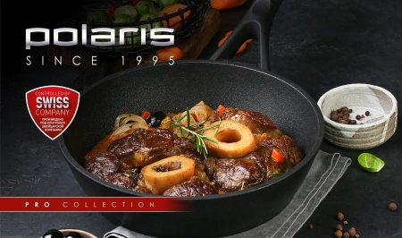 Сковорода Polaris Pro collection 28FP круглая 28см покрытие: Diamant-3X Pro ручка несъемная (без крышки) черный (016233)