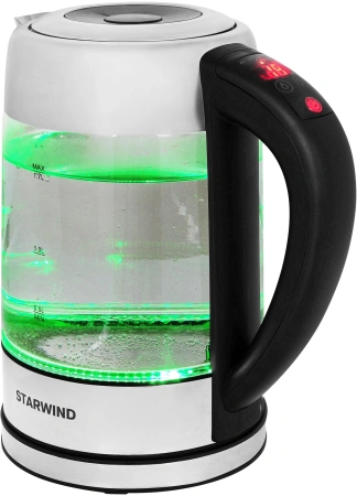 Чайник электрический Starwind SKG5213 1.7л. 2200Вт черный/серебристый (корпус: стекло)