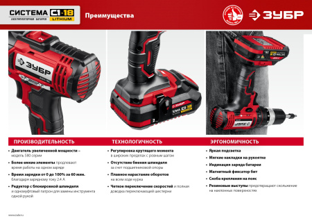 Дрель-шуруповерт Зубр ДШЛ-185-22 аккум. патрон:быстрозажимной