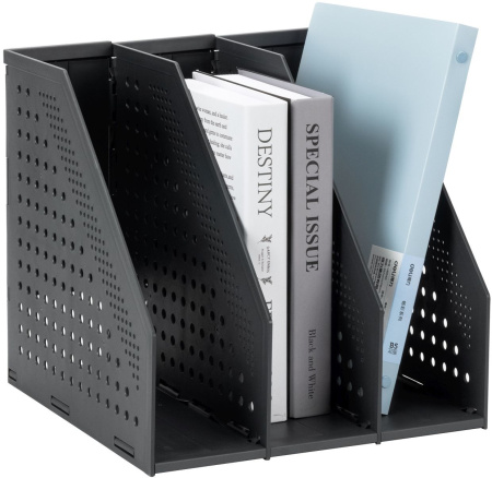 Лоток вертикальный Deli 78995DK-GREY 3отд. складной для бумаг A4 250х256х243мм темно-серый пластик