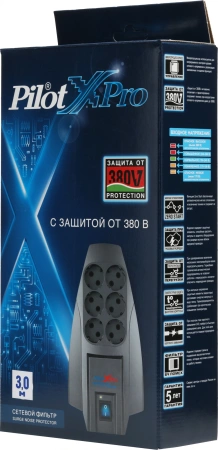 Сетевой фильтр Pilot X-Pro 3м (6 розеток) серый (коробка)