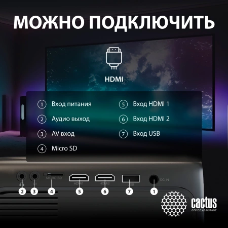 Проектор Cactus CS-PRM.07B.Full HD LCD 3200Lm LS 320Lm ANSI 1500:1 (30000час) 1xUSB typeA 3xHDMI 1.5