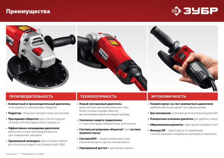 Углошлифовальная машина Зубр Мастер УШМ-230-2605 П 2600Вт 6600об/мин рез.шпин.:M14 d=230мм