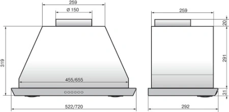 Вытяжка встраиваемая Elikor Врезной блок 52Н-1000-Э4Д нержавеющая сталь управление: кнопочное (1 мотор)