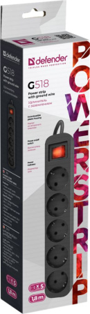 Сетевой удлинитель Defender G518 1.8м (5 розеток) черный (коробка)