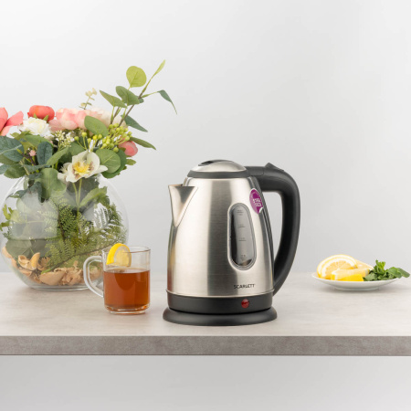 Чайник электрический Scarlett SC-EK21S88 1.8л. 2200Вт черный/серебристый (корпус: нержавеющая сталь)