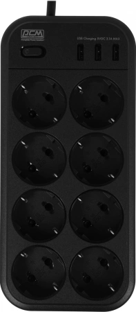 Сетевой фильтр Powercom SP-08 USB03AB 1.8м 1.8м (8 розеток) черный (коробка)
