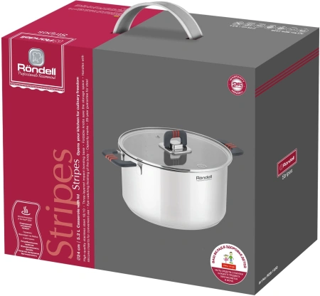 Кастрюля Rondell Stripes RDS-1638 5.2л. d=24см (с крышкой) стальной