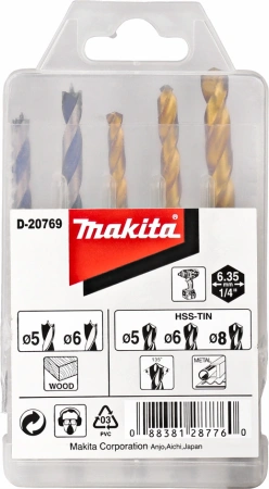 Набор сверл Makita D-20769 по дер/мет (5пред.) для шуруповертов/дрелей