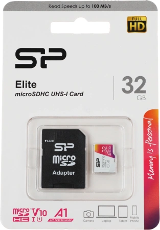 Флеш карта microSDHC 32Gb Class10 Silicon Power SP032GBSTHBV1V20SP Elite + adapter