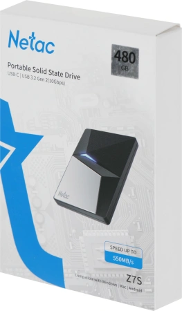 Накопитель SSD Netac USB-C 480Gb NT01Z7S-480G-32BK Z7S 2.5" черный