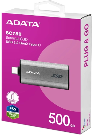 Накопитель SSD A-Data USB3.2 Gen2 500GB SC750-500G-CCBK SC750 серый