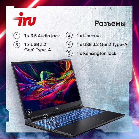 Ноутбук IRU Калибр 15ALC i5 12500H/32Gb/SSD512Gb/RTX 3060 6Gb/15.6"/IPS/FHD/DOS/black/3465mAh
