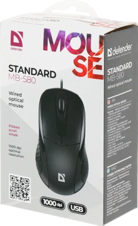 Мышь Defender Standard MB-580 черный оптическая 1000dpi USB 3but (52580)