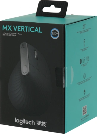 Мышь Logitech MX Vertical черный/черный оптическая 4000dpi беспров. BT/Radio USB 6but (910-005451)