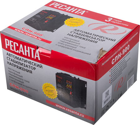 Стабилизатор напряжения Ресанта СПН-900 однофазный черный (63/6/23)