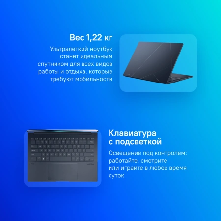 Ноутбук Asus Zenbook 14 OLED UX3405MA-QD986 Core Ultra 5 125H 16Gb SSD512Gb Intel Arc 14" OLED FHD+ (1920x1200) noOS blue WiFi BT Cam Bag (90NB11R1-M01SL0)